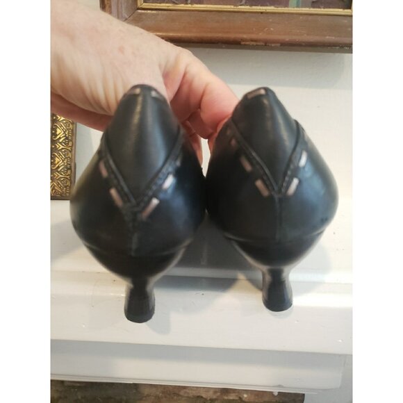 Arturo Chiang Shoes Wedges Womens Leather Navy Peep Toe 7.5 Kitten Heel - Picture 6 of 12